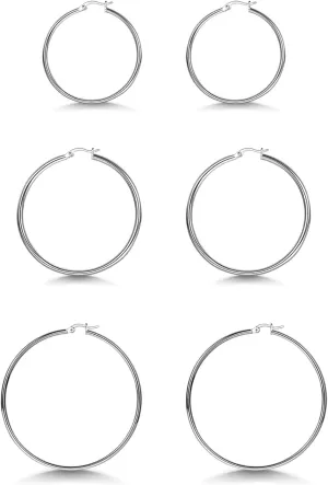 1 pair 925 Sterling Silver Large Hoop Earrings Circle Big Hoops Earring for Women sterling silver hoops earrings of 30/40/50/60mm