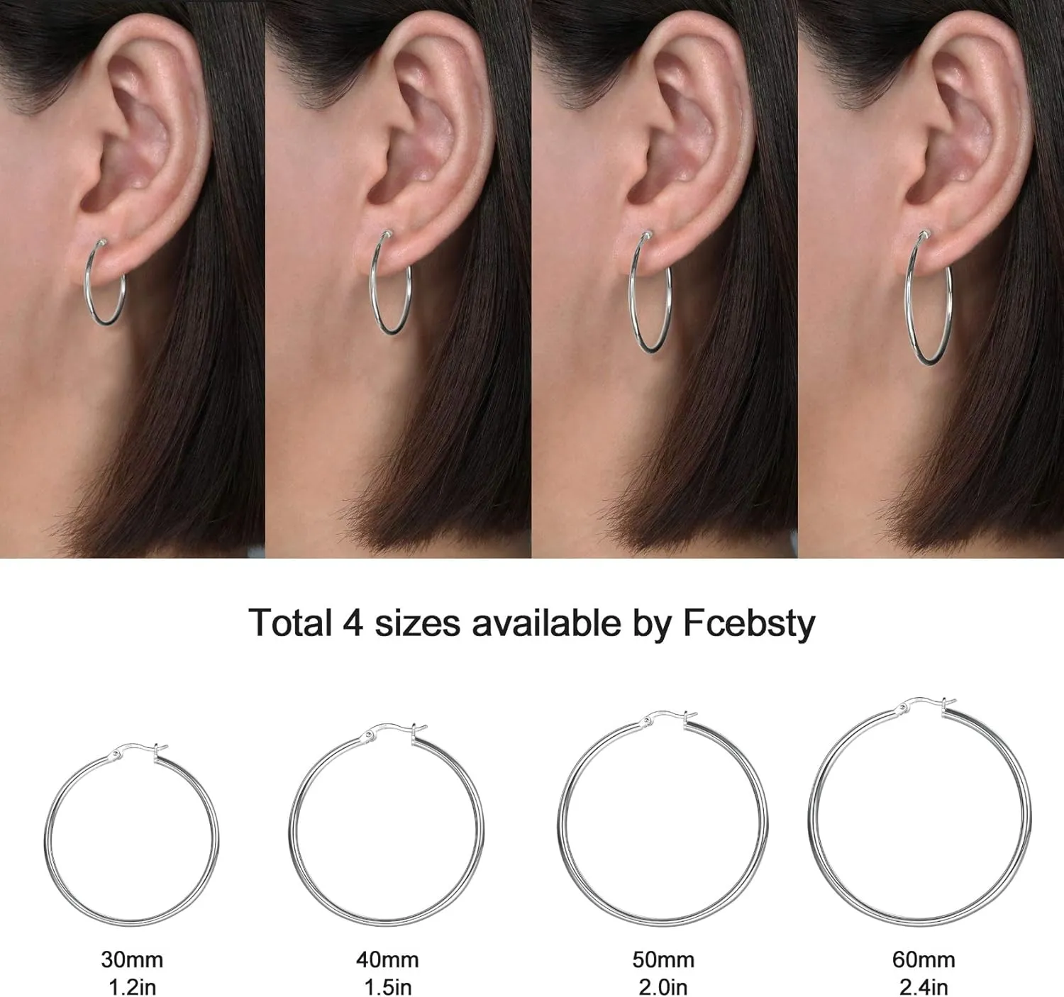 1 pair 925 Sterling Silver Large Hoop Earrings Circle Big Hoops Earring for Women sterling silver hoops earrings of 30/40/50/60mm
