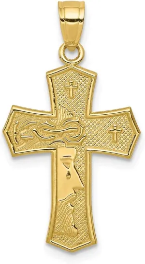 10K Yellow Gold Passion Cross w/Jesus Reversible Pendant