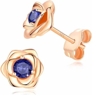 14K Gold Plated 925 Sterling Silver Post Rose Flower Stud Earrings for Women Birthstone Cubic Zirconia Studs Earrings Hypoallergenic & Nickel Free Jewelry