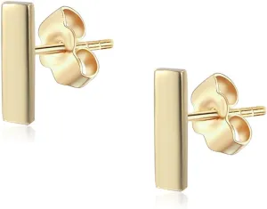 14K Gold Plated Dainty Tiny Bar, Ball, Trio Ball, Delta, Circle Disc and Heart Stud Earrings
