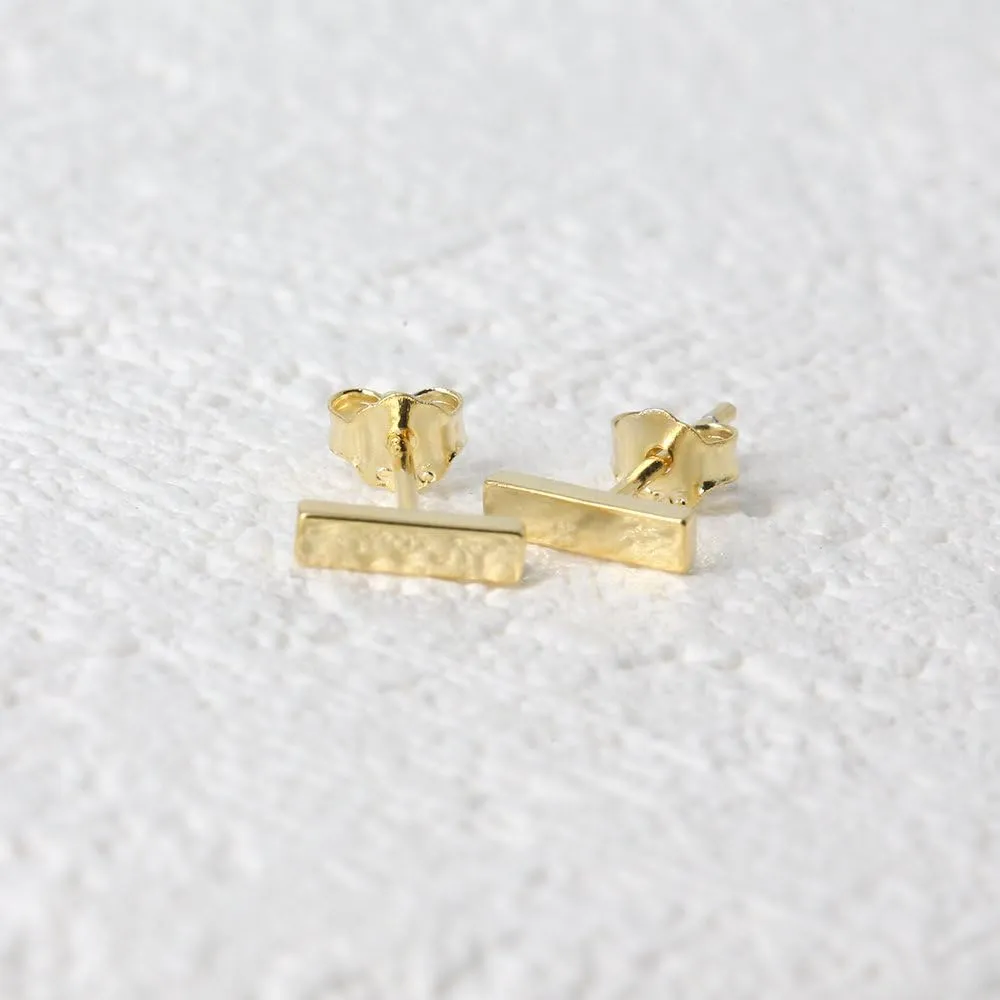 14K Gold Plated Dainty Tiny Bar, Ball, Trio Ball, Delta, Circle Disc and Heart Stud Earrings