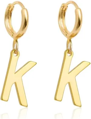 14K Gold Plated Initial Earrings, Dainty Gold Earrings Dangle Hoop Letter Earrings Cute Earrings for Women