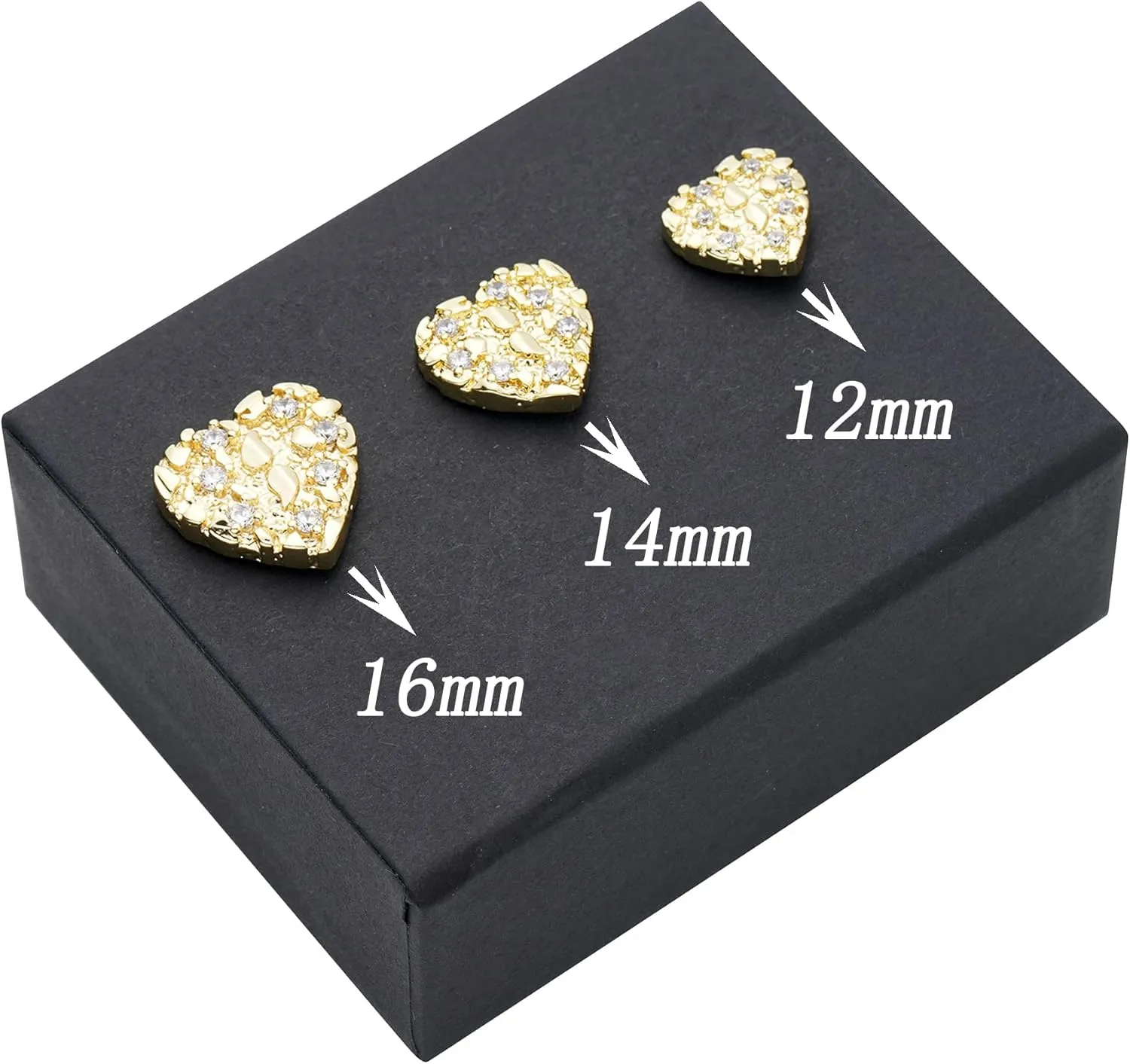 14K Gold Plated Nugget Earrings For Men,Unisex Roung Textured Cookie Nugget Stud,Cubic Zirconia Heart Shape Earrings Studs Gold