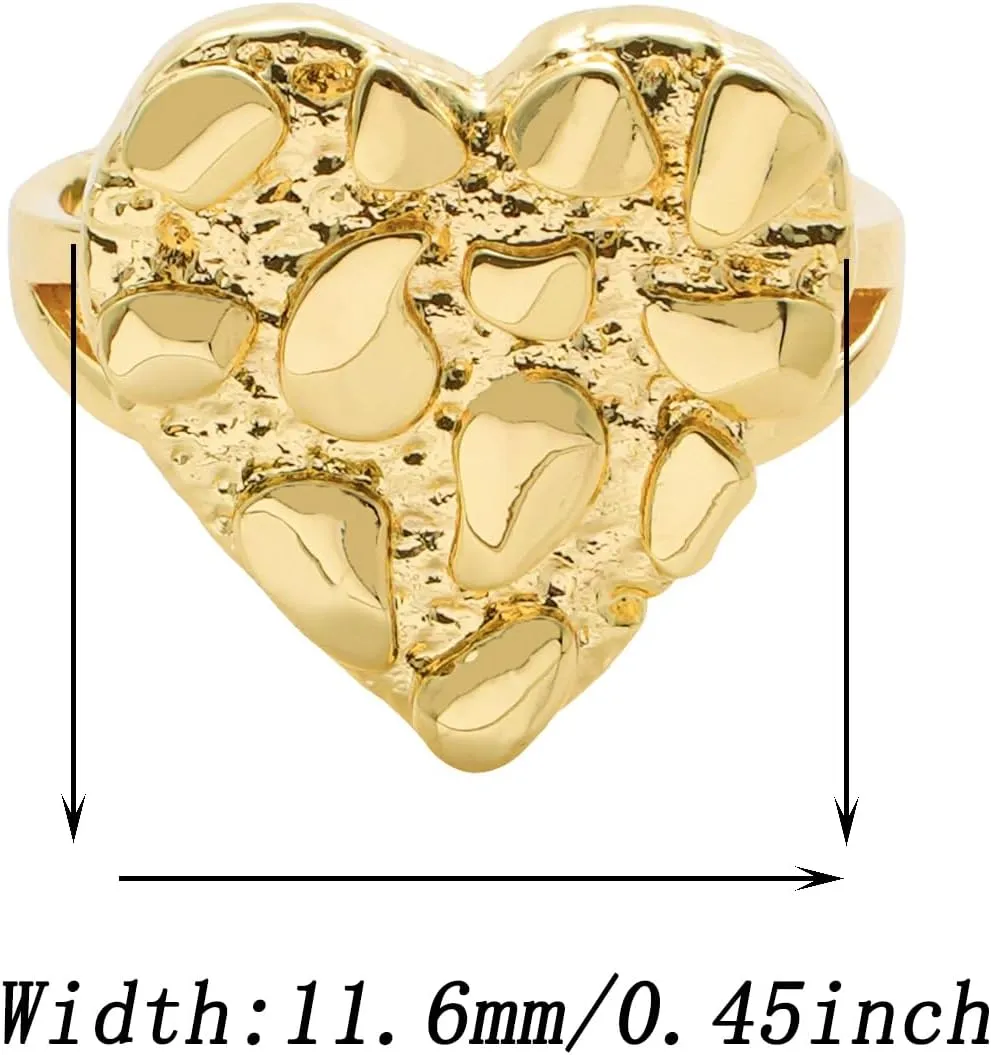 14k Gold Plated Rough Textured Cookie Heart Shape Nugget Ring For Women/Men