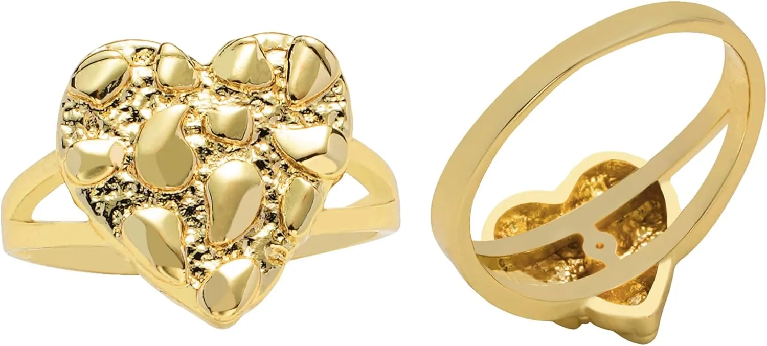 14k Gold Plated Rough Textured Cookie Heart Shape Nugget Ring For Women/Men