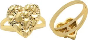 14k Gold Plated Rough Textured Cookie Heart Shape Nugget Ring For Women/Men