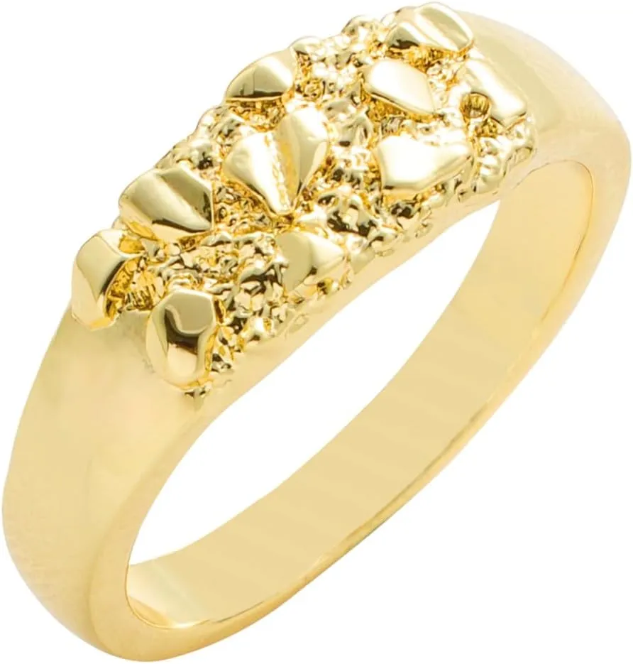 14k Gold Plated Rough Textured Cookie Smashing Nugget Ring For Women/Men