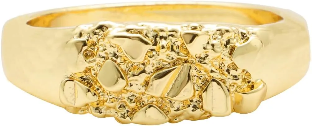 14k Gold Plated Rough Textured Cookie Smashing Nugget Ring For Women/Men