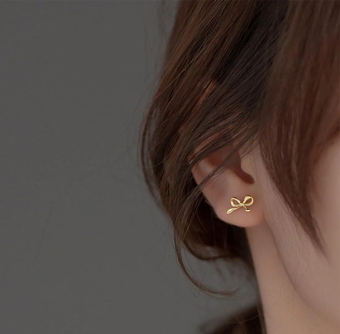 14K Gold Plated Sterling Silver Post Bow Stud Earrings Party Jewelry Christmas Gifts for Women