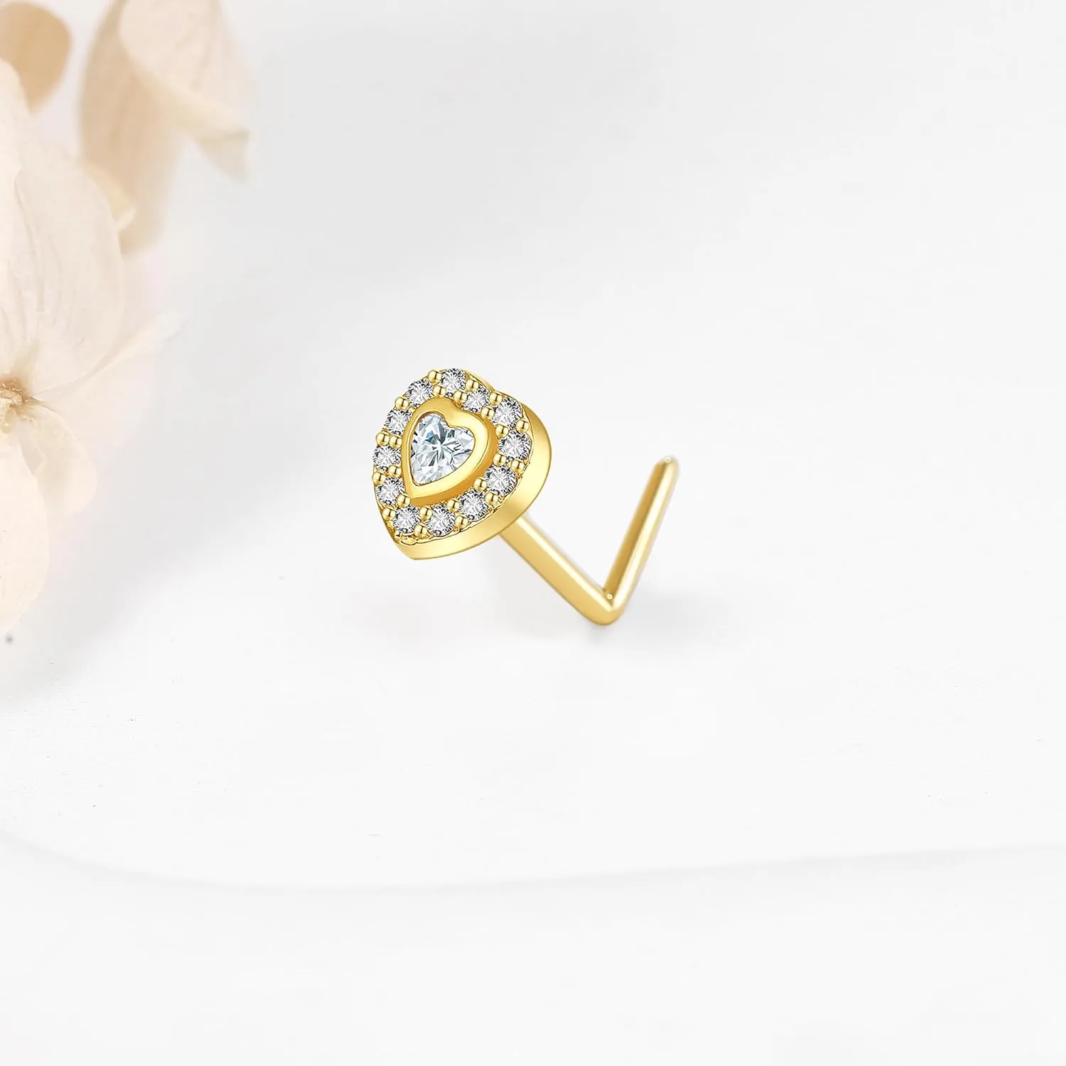 14K Gold Yellow Butterfly/Sunflower/Heart/Star Nose Stud Real Gold Nose ring Piercing Jewelry for Women Girls Birthday Christmas Gifts