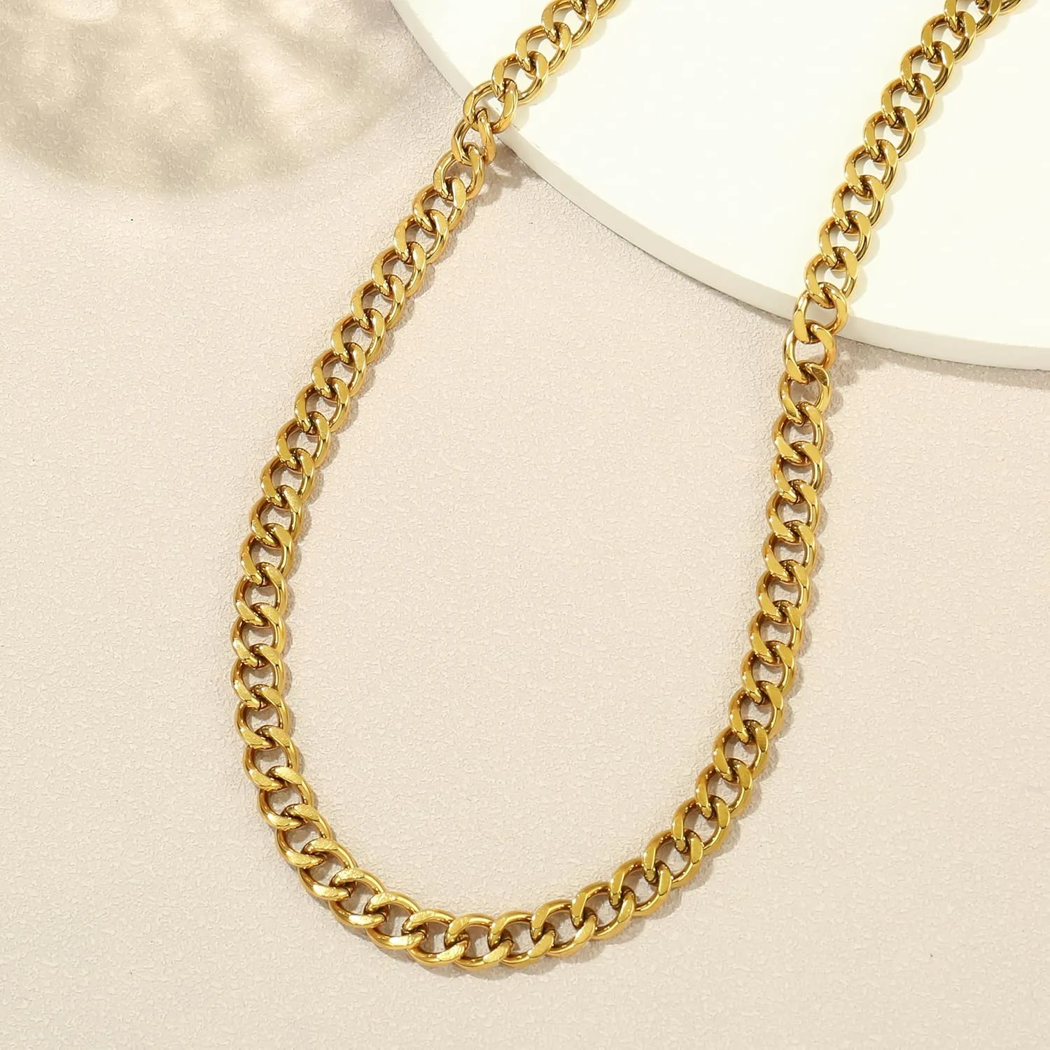 14K Gold/Silver 316L Waterproof Stainless Steel Necklace For Men, Cuban Chain, W:9mm, L:18" 2, Hypoallergenic Jewelry Anniversary Birthday Gifts Friends