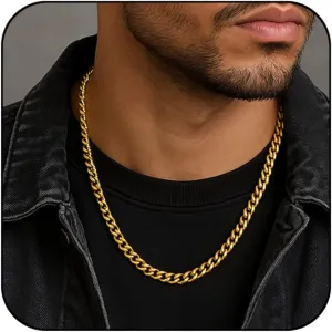 14K Gold/Silver 316L Waterproof Stainless Steel Necklace For Men, Cuban Chain, W:9mm, L:18" 2, Hypoallergenic Jewelry Anniversary Birthday Gifts Friends