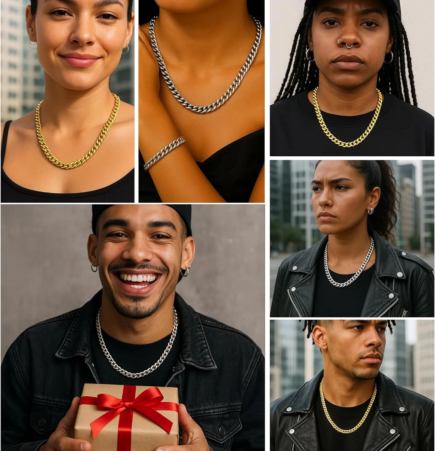 14K Gold/Silver 316L Waterproof Stainless Steel Necklace For Men, Cuban Chain, W:9mm, L:18" 2, Hypoallergenic Jewelry Anniversary Birthday Gifts Friends