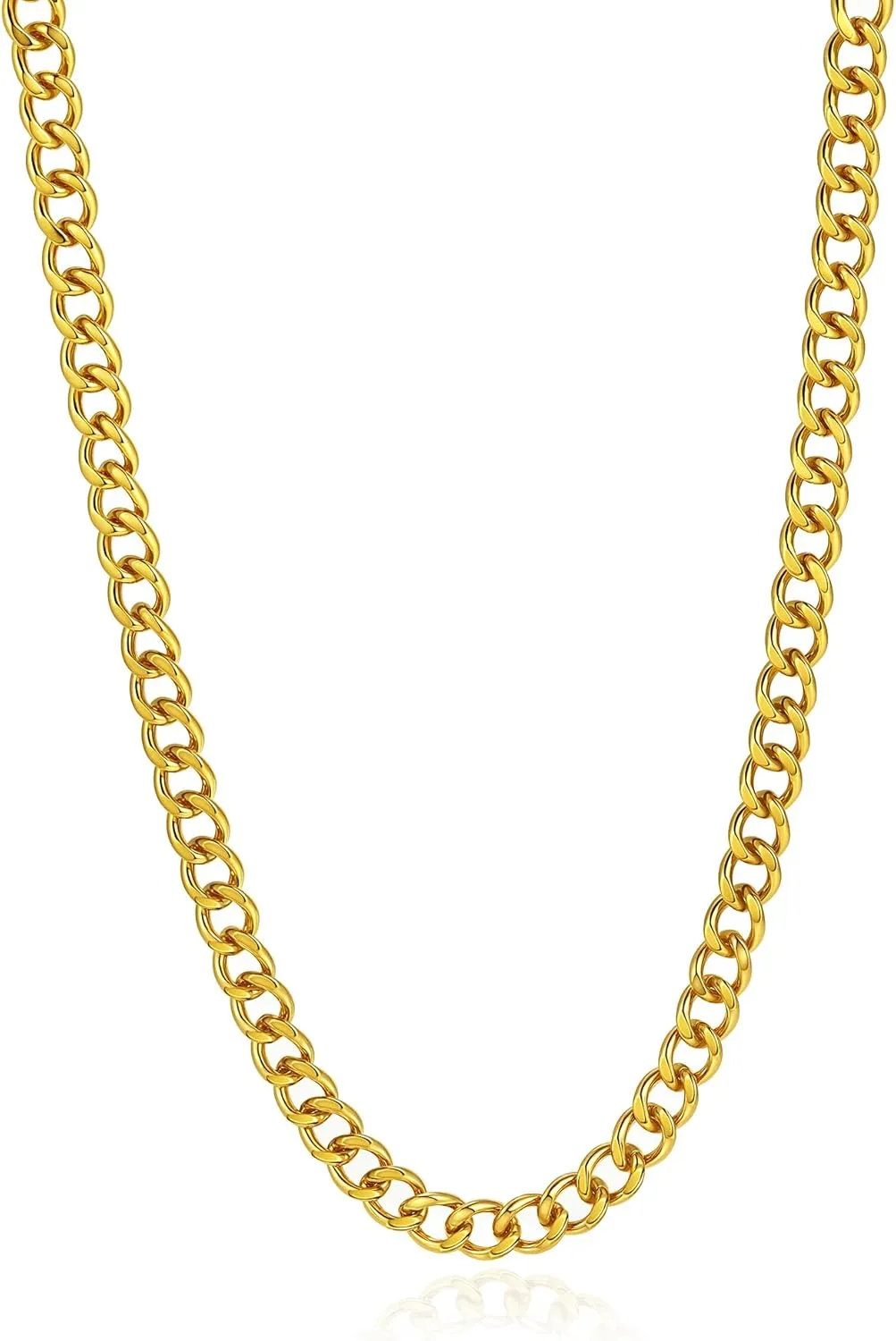 14K Gold/Silver 316L Waterproof Stainless Steel Necklace For Men, Cuban Chain, W:9mm, L:18" 2, Hypoallergenic Jewelry Anniversary Birthday Gifts Friends