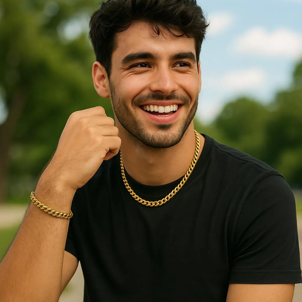14K Gold/Silver 316L Waterproof Stainless Steel Necklace For Men, Cuban Chain, W:9mm, L:18" 2, Hypoallergenic Jewelry Anniversary Birthday Gifts Friends