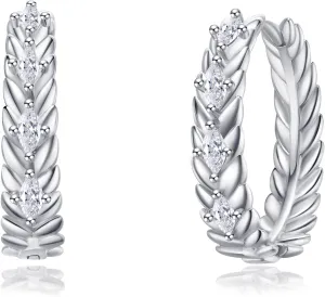 14K Gold/White Plated Lightweight Wheat Circle Hoop Earrings for Women,Marquise Cubic Zirconia Earrings Hypoallergenic Everyday Jewelry