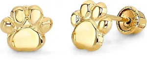 14k REAL Yellow Gold Paw Stud Earrings with Screw Back