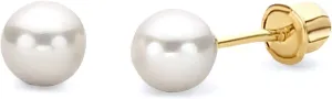 14k REAL Yellow OR White Gold Freshwater Cultured Pearl Stud Earrings with Screw Back- 3 Different Size Avilable