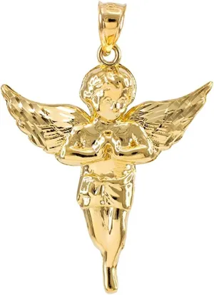 14K Yellow Gold Angel Heavenly Guardian Pendant Charm - Choice of Pendant Size