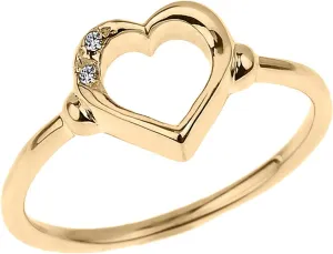 14K Yellow Gold Diamond Accented Open Heart Ring with Pav Set Gems (J-K Color, I1-I2 Clarity) - Size 7
