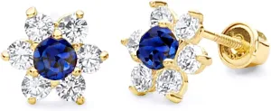 14k Yellow Gold Flower Stud Earrings with Screw Back - 12 Different Color Available