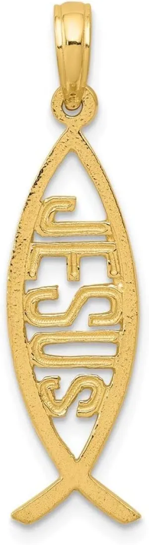 14K Yellow Gold Ichthys Fish w/Jesus Pendant
