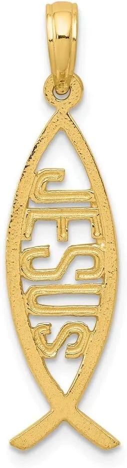 14K Yellow Gold Ichthys Fish w/Jesus Pendant