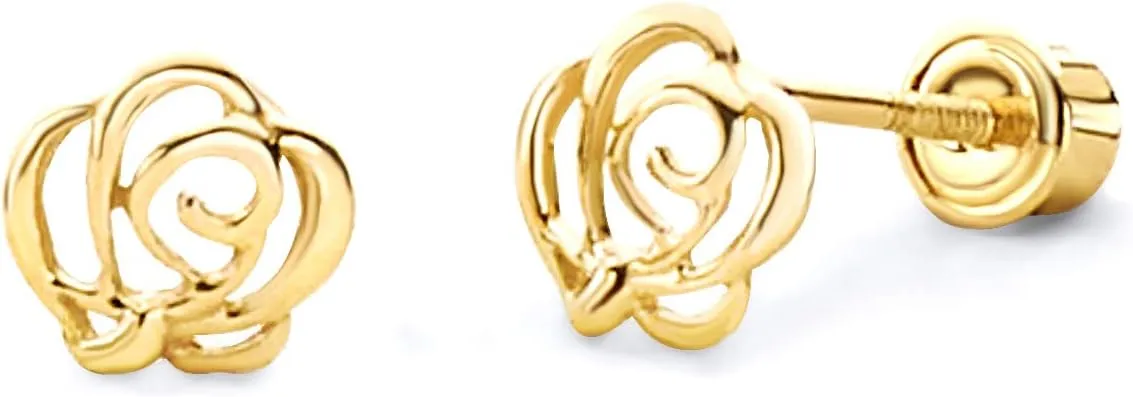 14k Yellow OR Rose Gold Flower Stud Earrings with Screw Back