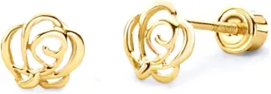 14k Yellow OR Rose Gold Flower Stud Earrings with Screw Back