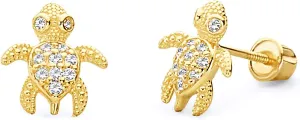 14k Yellow OR White Gold Turtle Stud Earrings with Screw Back