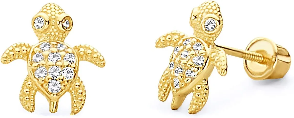 14k Yellow OR White Gold Turtle Stud Earrings with Screw Back