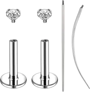 16g/18g Internal Thread CZ Stud Piercing Jewelry Surgical Steel Tragus Monroe Lip Helix Cartilage Earrings Studs for Women Men