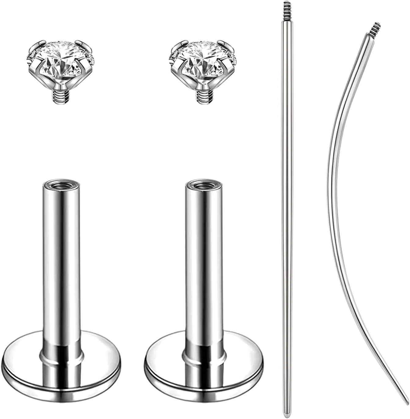 16g/18g Internal Thread CZ Stud Piercing Jewelry Surgical Steel Tragus Monroe Lip Helix Cartilage Earrings Studs for Women Men