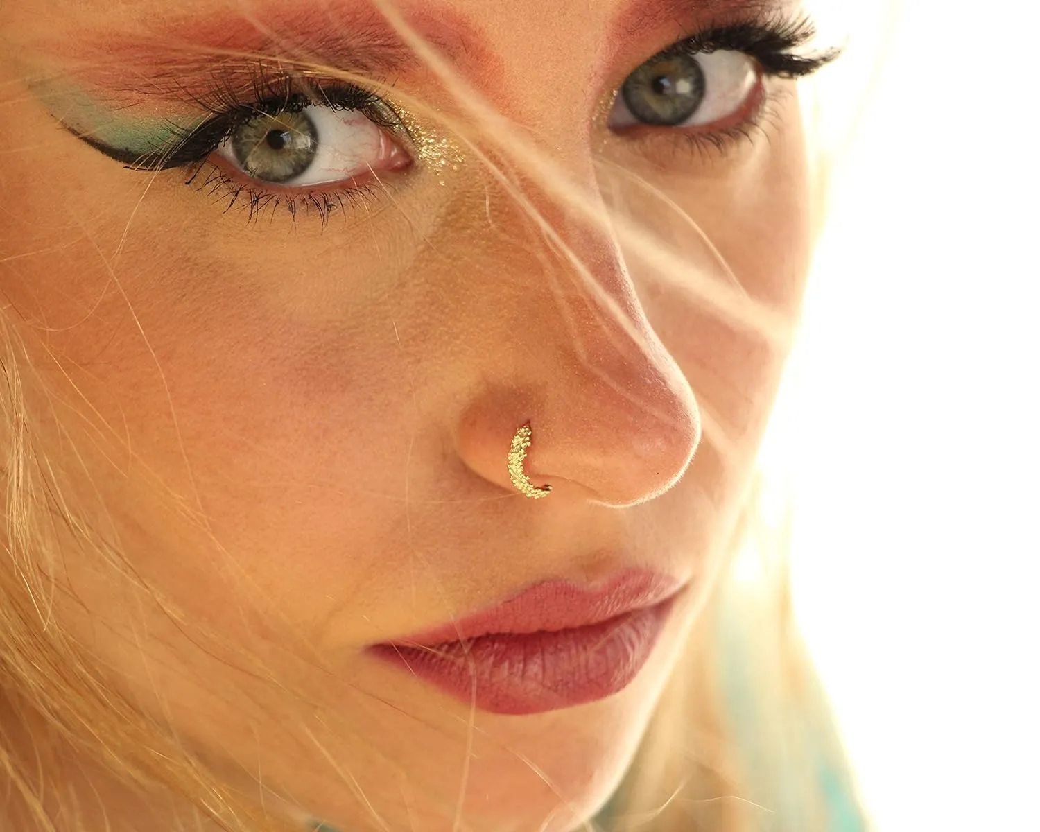 18k Gold Plated Brass Nose Ring, Tribal Nose Hoop, Indian Style Nose Piercing, Handmade Body Jewelry for Women, by Alagia 20g (0.8mm)