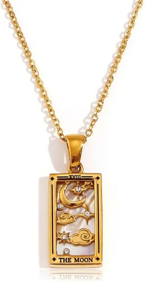 18k Gold Plated Tarot Cards Pendant Necklace - Vintage Colorful Charm Necklace Lucky Talisman Hypoallergenic for Women and Men Gift