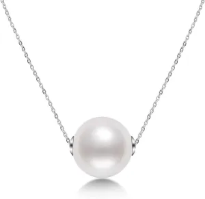 18K Gold White Pearl Pendant Necklace 9.5-10mm Freshwater Cultured Single Pearl Necklace Gifts for Women Wife Mom Valentines Day - White Gold/Yellow Gold
