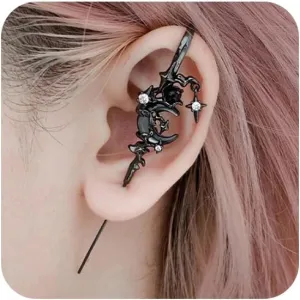 1Pcs Myth Ear Hook Needle Piercing Earring for Women - Creative Moon Star Earring Fashion Ear Wrap Climber Stud Gothic Punk Halloween Jewelry Gift