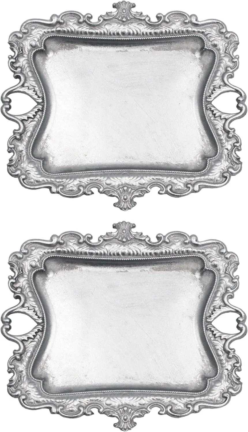 (2 PACK) Vintage Small Sliver Ring Dish, Birthday & Wedding Gifts for WomenWedding Ring Tray - Sliver