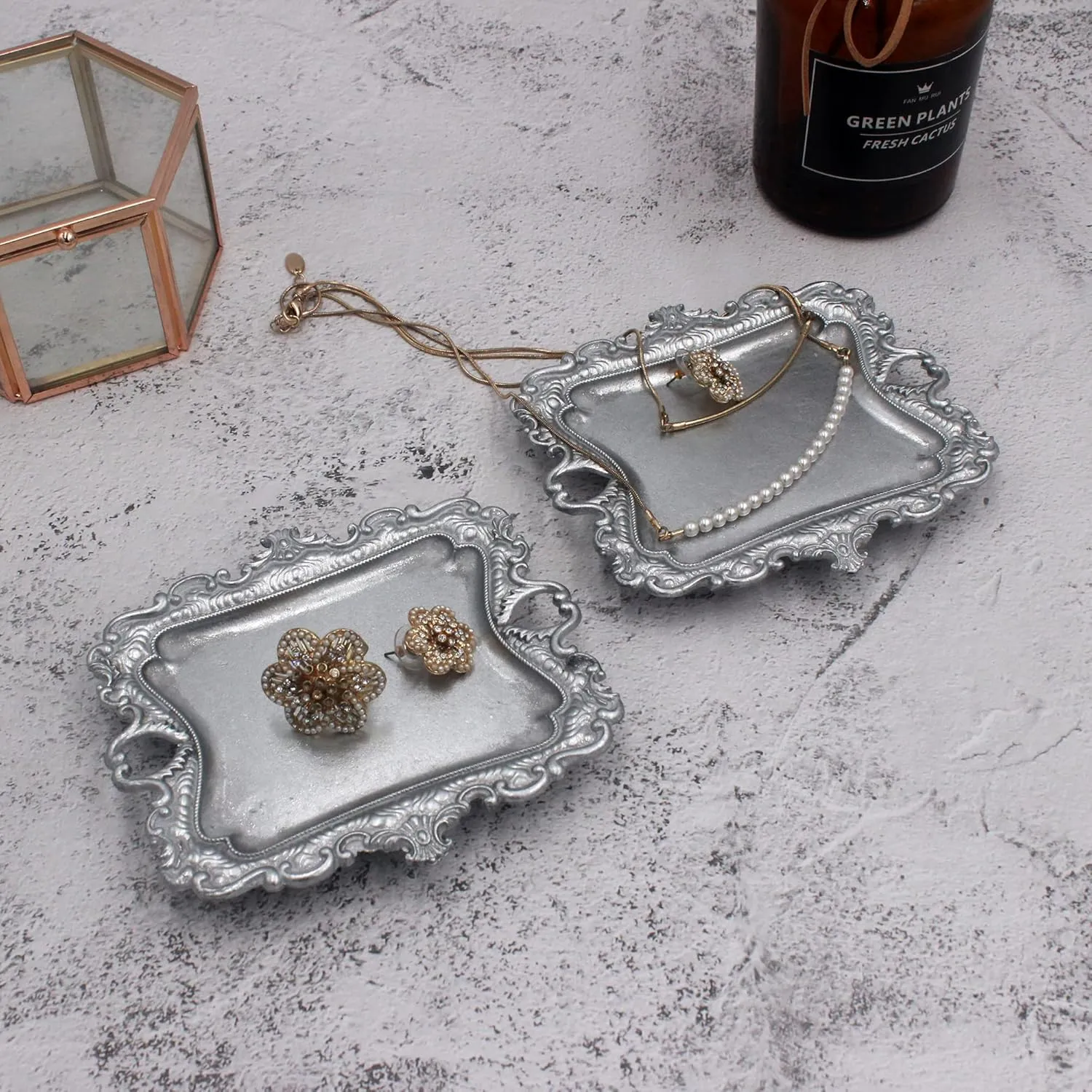 (2 PACK) Vintage Small Sliver Ring Dish, Birthday & Wedding Gifts for WomenWedding Ring Tray - Sliver
