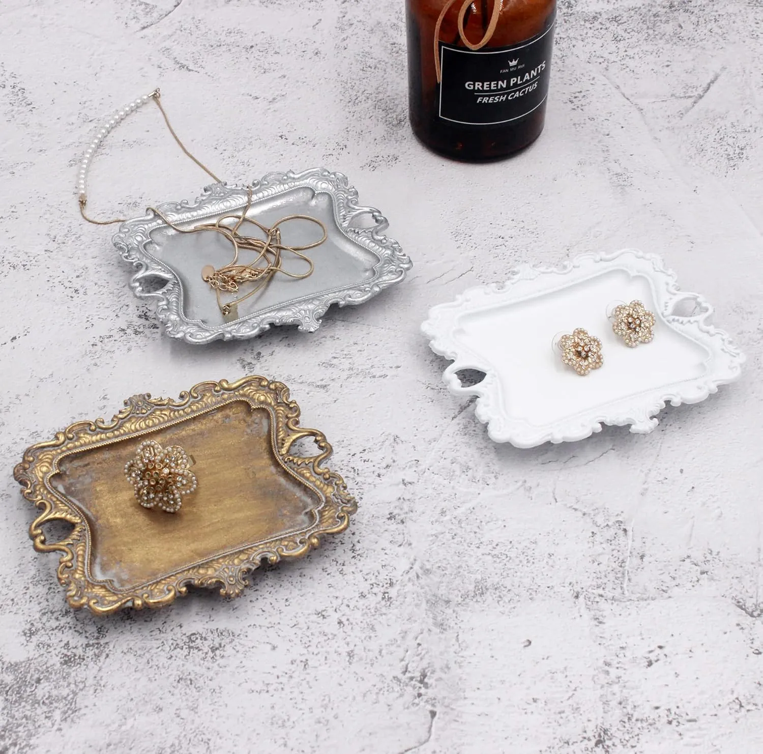 (2 PACK) Vintage Small Sliver Ring Dish, Birthday & Wedding Gifts for WomenWedding Ring Tray - Sliver
