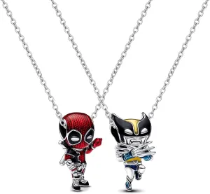 2 PCS Deadpl and Wolvers Necklace Set, Superhero Series Best Friend Necklace, BFF Friendship Necklaces for 2, Non-Tarnished Cable Chain with Sliding Clasp for Adjustable Sizes, Gift for Men, Women