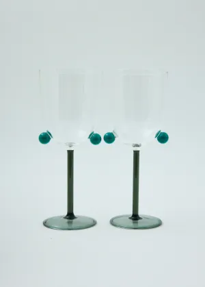 2 Pompom Wine Glasses