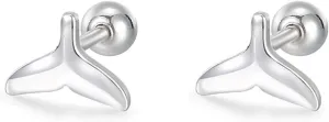 20G Tiny Cute Mermaid Tail Stud Earrings for Women 925 Sterling Silver Hypoallergenic Minimalist Fish Fin Small Ball Barbell Studs Cartilage Tragus Screw Back Simple Ocean Sea Jewelry Gifts