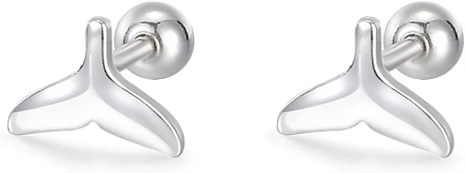 20G Tiny Cute Mermaid Tail Stud Earrings for Women 925 Sterling Silver Hypoallergenic Minimalist Fish Fin Small Ball Barbell Studs Cartilage Tragus Screw Back Simple Ocean Sea Jewelry Gifts