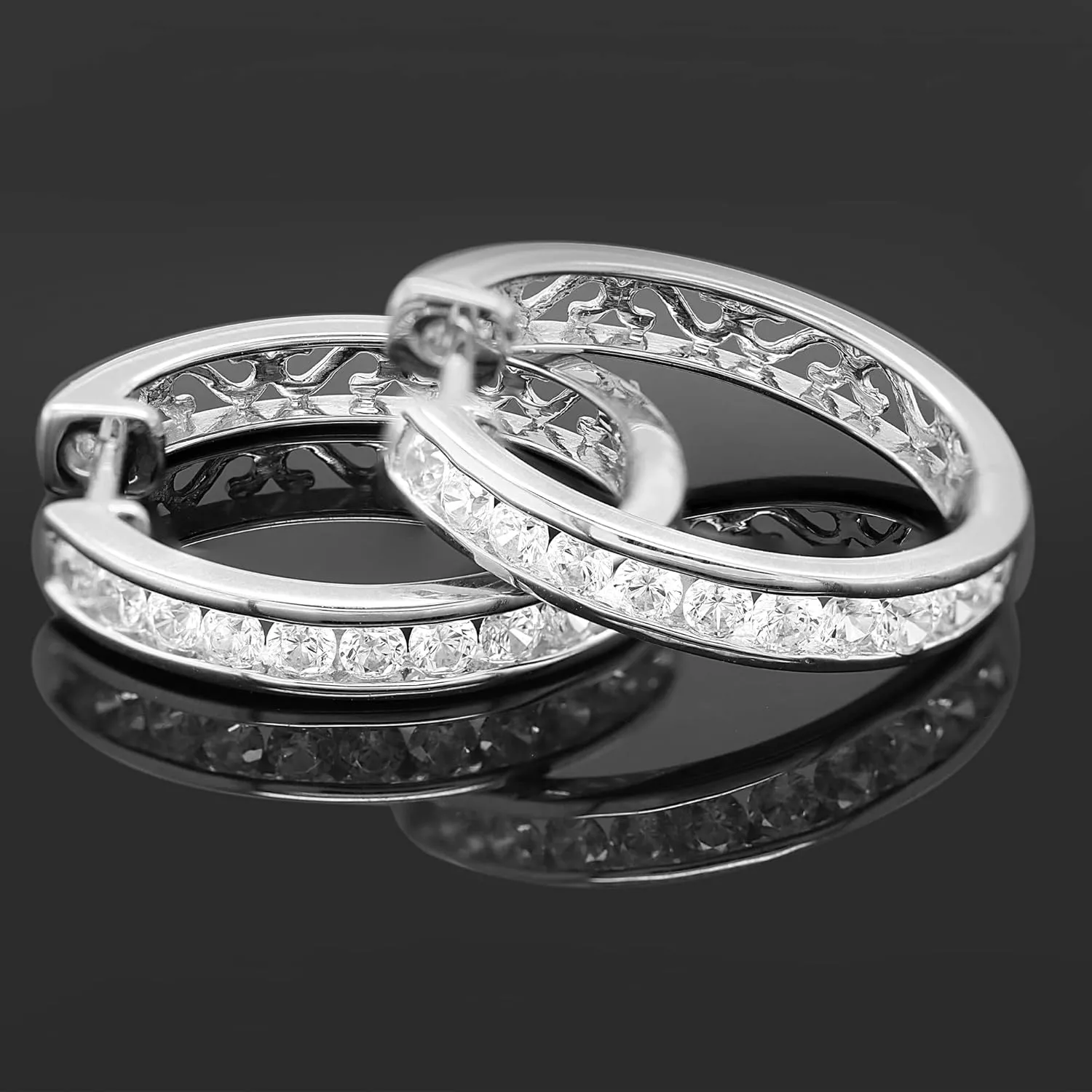 2Carat (ctw) 14K Gold Plated Round Cubic Zirconia Hoop Earrings for Women, Sterling Silver