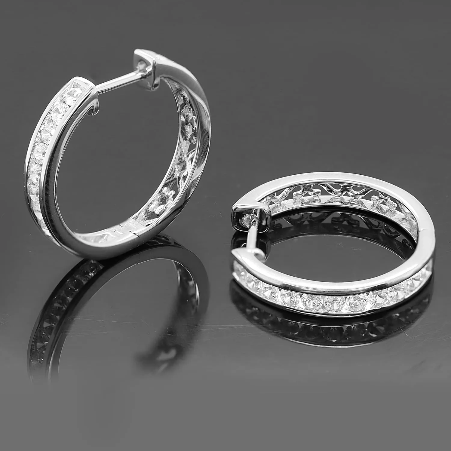 2Carat (ctw) 14K Gold Plated Round Cubic Zirconia Hoop Earrings for Women, Sterling Silver