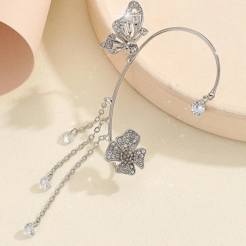 2PCS Butterfly Ear Cuffs Earrings Zircon Earrings Butterfly Ear Wrap No Piercing Eae Cuff Clip On Earrings For Women Jewelry