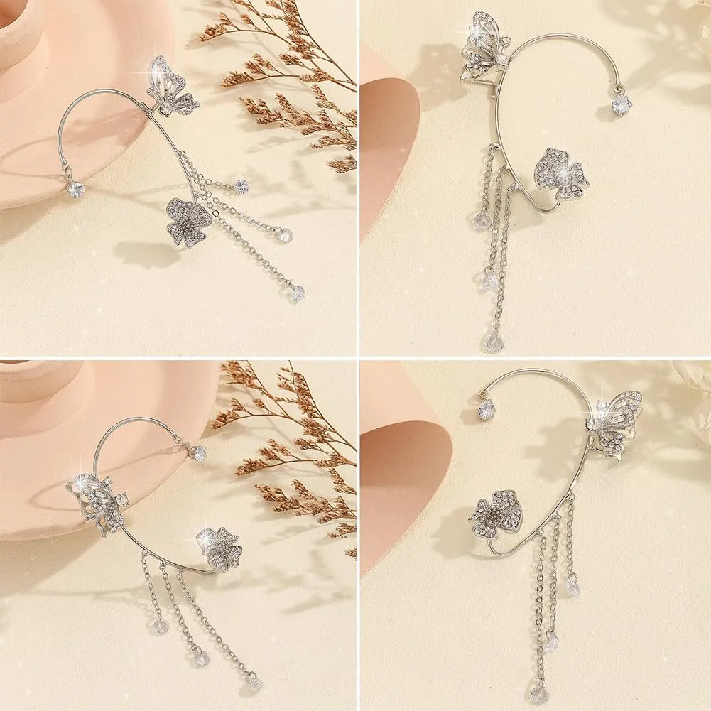 2PCS Butterfly Ear Cuffs Earrings Zircon Earrings Butterfly Ear Wrap No Piercing Eae Cuff Clip On Earrings For Women Jewelry