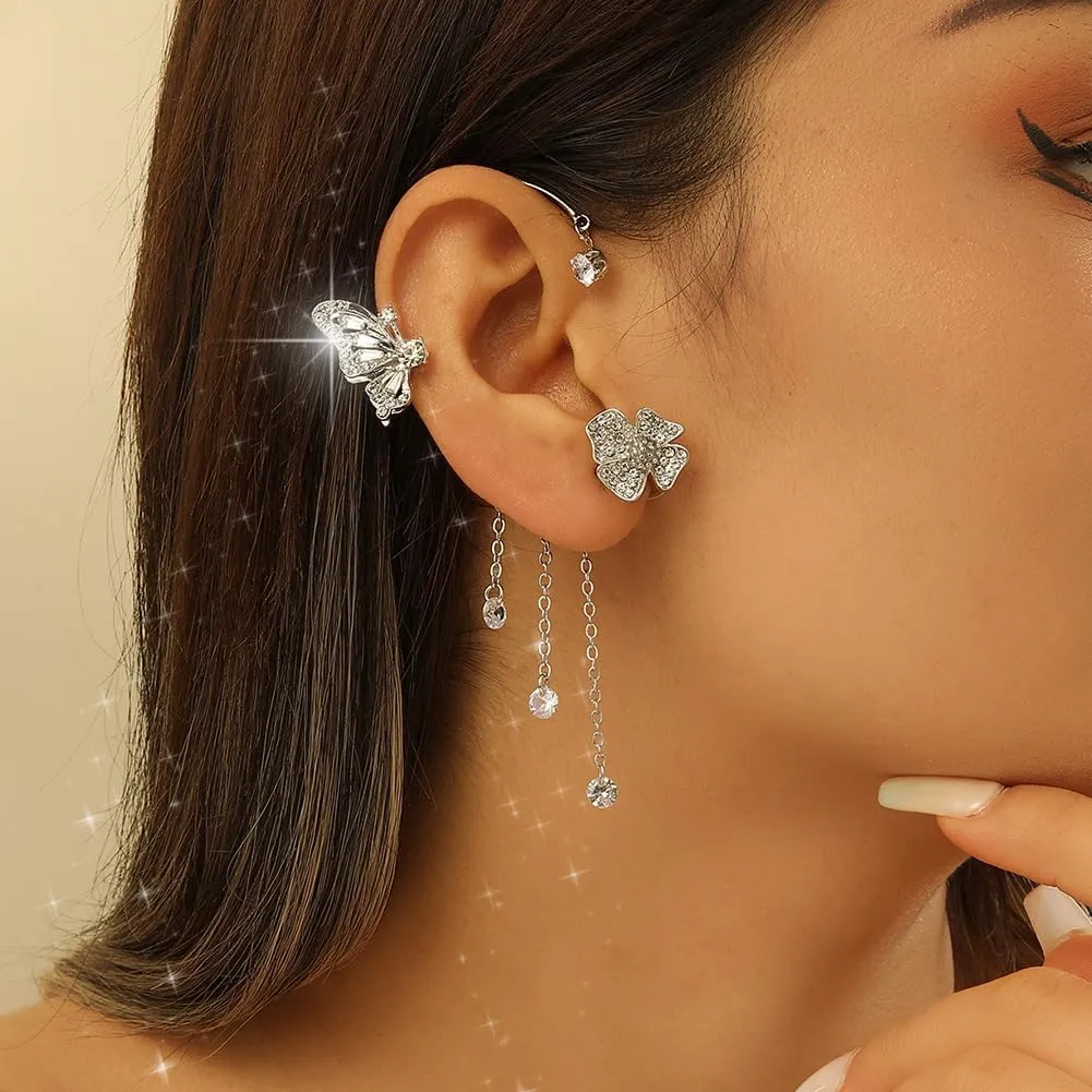 2PCS Butterfly Ear Cuffs Earrings Zircon Earrings Butterfly Ear Wrap No Piercing Eae Cuff Clip On Earrings For Women Jewelry